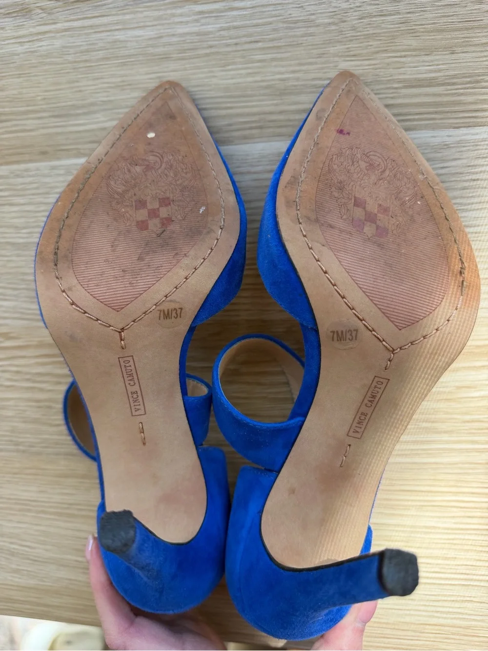 Vince Camuto Cobalt Blue Suede Pointed-Toe Ankle-Strap Heels